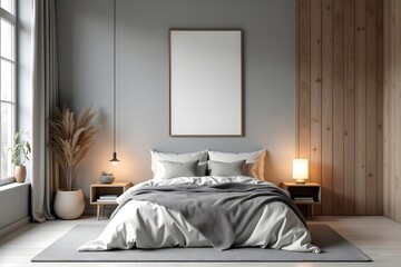 style bedroom mockup, home interior design, empty wall, copy space.