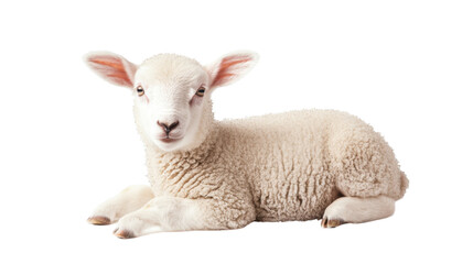 Fototapeta premium Fluffy White Sheep Standing Isolated on Pure White Background in Studio Lighting