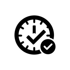 Black Icon of Clock with Checkmark for Schedule Management