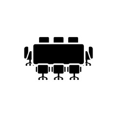 Black Icon of Conference Table with Chairs for Meeting Setup