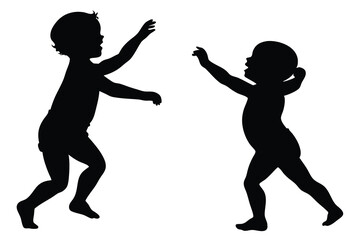 two baby dancing pure black silhouette  vector image  background white