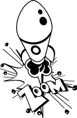 Cartoon rocket blasting off with a boom effect