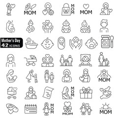 A collection of minimalistic line icons themed around Mother's Day, Mother's Day Line Icons Set 