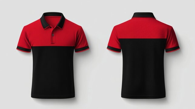 A red and black polo T-shirt template illustration intended for design use, displayed on a white background, in modern EPS 10 format