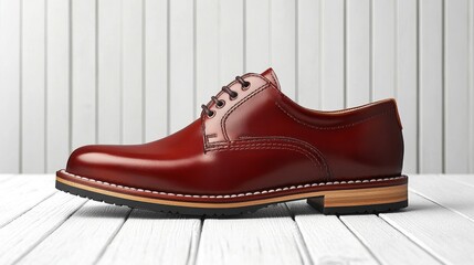 A creatively snapped photo of simple leather lace-up shoes against a light backdrop