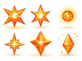 Obraz premium Glittering stars. Bright sparks, shimmering light, starry and sparkling elements. A golden Christmas card with glowing stars and yellow starbursts. A set of isolated, modern signs