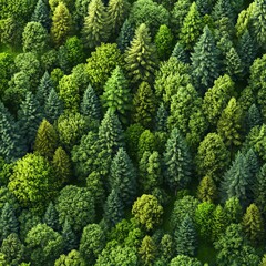 Fototapeta premium A modern texture of a green park or garden, depicted as a seamless top view pattern of a forest landscape with trees and bushes in a map plan