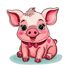 Naklejka premium A big pic sits, vector, illustrator, cartoon