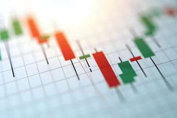 Close-up Commercial Image Illustrating Financial Markets with Candlestick Charts Depicting Fluctuations in Prices and Market Analysis for Investors