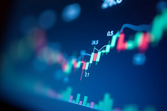 Close-up Financial Chart Displaying Stock Market Data with Price Fluctuations, Investments Analysis, and Economic Trends on a Digital Interface