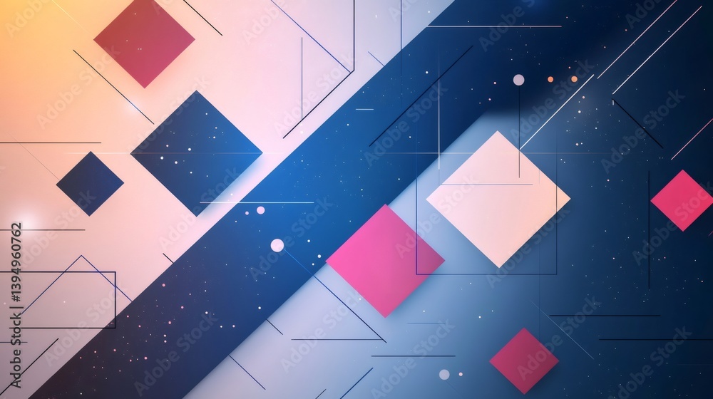 Poster Abstract geometric background with colorful squares and lines creating dynamic composition