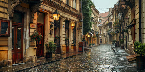 Fototapeta premium Narrow street in the old town with old background