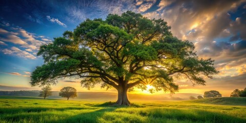 Fototapeta premium Majestic Oak Sunrise: Tilt-Shift Countryside Photography