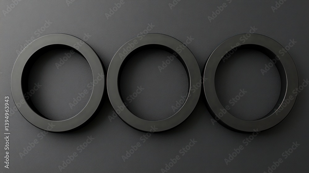Poster three circular objects aligned in horizontal formation on a grey backdrop