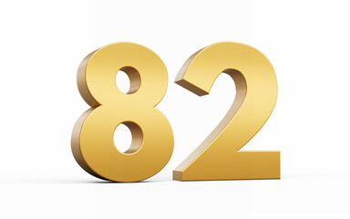 3D Golden number 82 Eighty two isolated on white background, 3d illustration