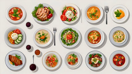 set of easter eggs, Delicious and fresh dishes set, healthy eating concept vector Illustrations on a white background