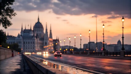 Obraz premium blur background city abstract with sunset