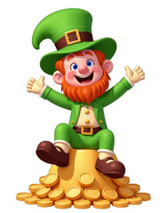 Jolly Leprechaun Sitting on a Pile of Gold Coins St Patrick s Day Character