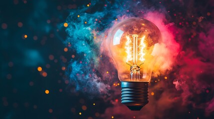 Illuminating Ideas: A Glowing Bulb in a Whimsical Smoke Cloud