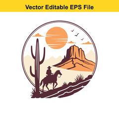 Western desert sunsetting and mountains vector 