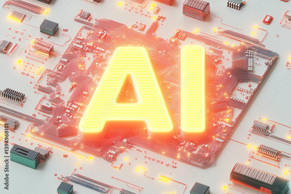 Poster ai on circuit board: the glowing letters 