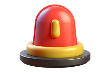 Fototapeta premium A cheerful cartoon fire hydrant, playfully designed with vibrant red and yellow tones, sits on a dark base against a white background.