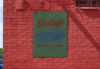 Mockup of Blank Signage on Red Wall