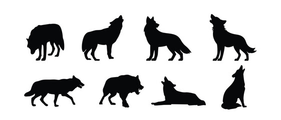 Silhouette of wolf vector isolated on white background.