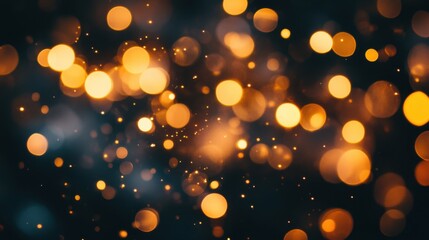 Obraz premium Abstract golden bokeh light background with blurred glowing circles and sparkling particles for festive atmosphere and celebration