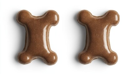 Obraz premium Bone-shaped dog treats, two units side by side on white, sharp focus, PNG-style isolation