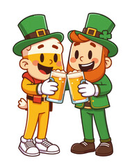 Festive Leprechauns Toasting Beer St Patrick s Day Cartoon Illustration