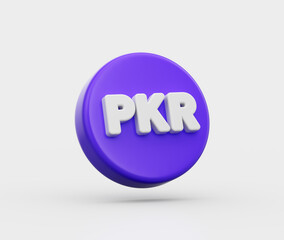 3D Purple coin with a white Pakistani Rupee PKR symbol, representing finance. 3D Illustration