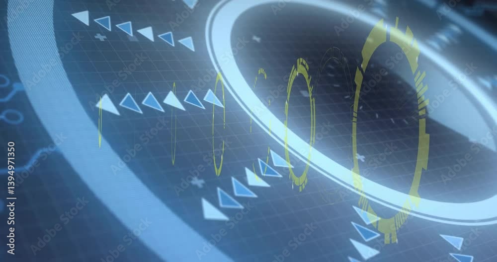 Poster animation with geometric shapes and dynamic data visualization in futuristic design