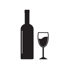 Black silhouette of a wine bottle next to a half-filled glass.