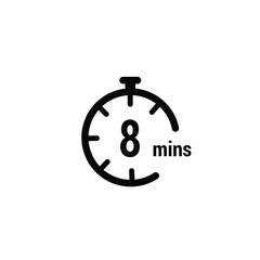 8 Minutes Clock Icon white design background.