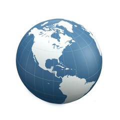 Naklejka premium Transparent background image isolate into png School opening activities. Blue 3D Render of Earth Globe with White Continents and Grid Lines on Transparent Background