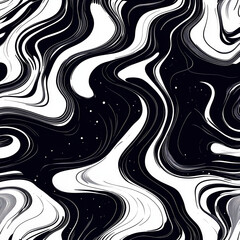 Fototapeta premium Pattern background of Abstract black and white wavy pattern with flowing lines and star like dots, creating dynamic and artistic background