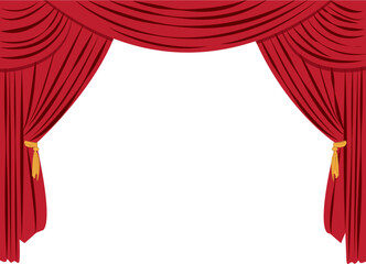 Vector illustration of red stage curtains isolated. open red theater curtains for show advertisement