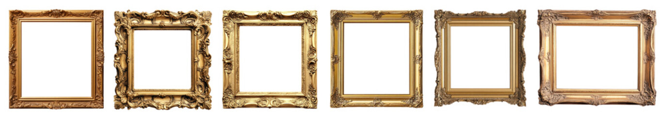 PNG Elegant vintage gold frames collection, element set on transparent background