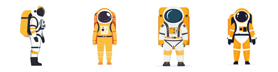 Fototapeta premium Four Astronauts in Different Poses Space Exploration and Travel Illustration