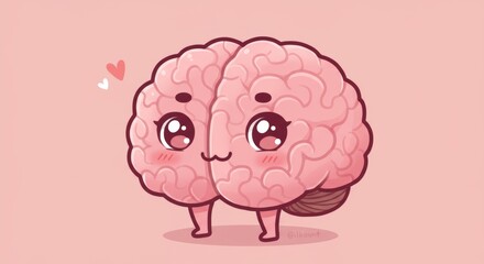 Cartoon Brain Character with Kawaii Style, representing knowledge and awareness