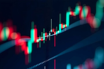 Detailed Stock Market Candlestick Chart Displaying Fluctuations, Financial Investment Visual with Green and Red Bars, on a Screen with Line Graphs