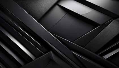 Obraz premium Abstract image of intersecting black geometric shapes with varying textures and shades creating a dark, dramatic composition