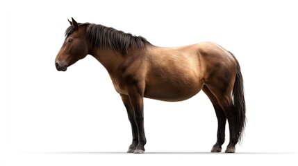 Obraz premium Brown Horse Standing on White Background in Side Profile