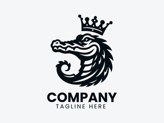 King Crocodile Crown Logo, Majestic Crocodile Crown Logo, Crowned Royal Crocodile Head Vector Logo Design