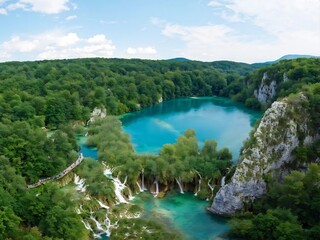 Fototapeta premium Plitvice Lakes National Park: A Breathtaking Panorama