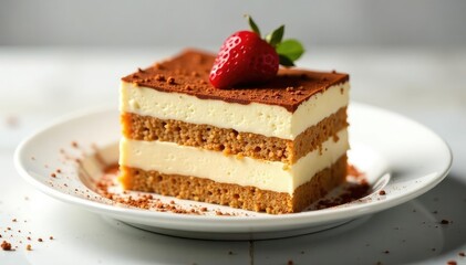 Elegant tiramisu slice, showcasing texture and layers Ideal for menu or recipe use , macro, texture, isolated