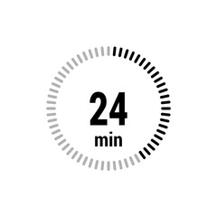 24 timer minutes symbol icon vector black style isolated on white background. Clock, stopwatch, sport icon