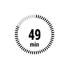49 timer minutes symbol icon vector black style isolated on white background. Clock, stopwatch, sport icon