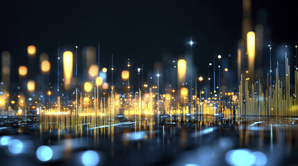 Abstract digital visualization of sophisticated gold price graph with glowing elements, creating dynamic and vibrant